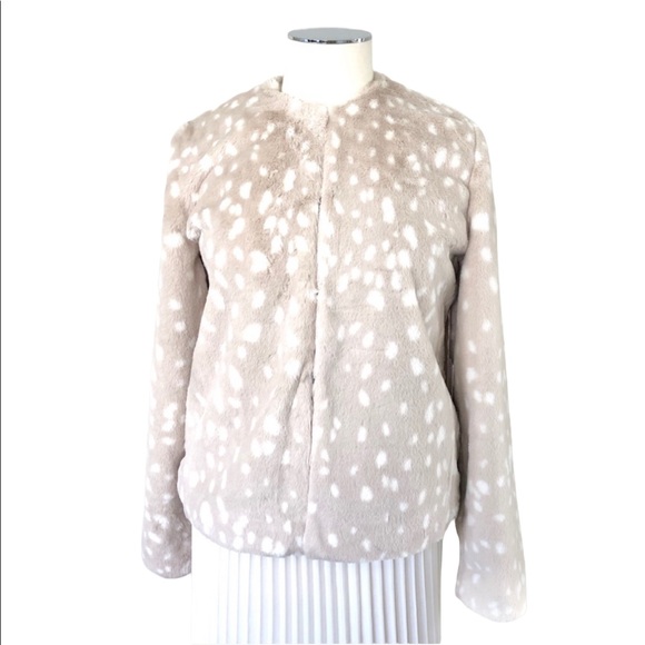 New RACHEL PARCELL Animal Print Faux Fur Coat Jacket Cream Tan Sz S - Picture 5 of 11